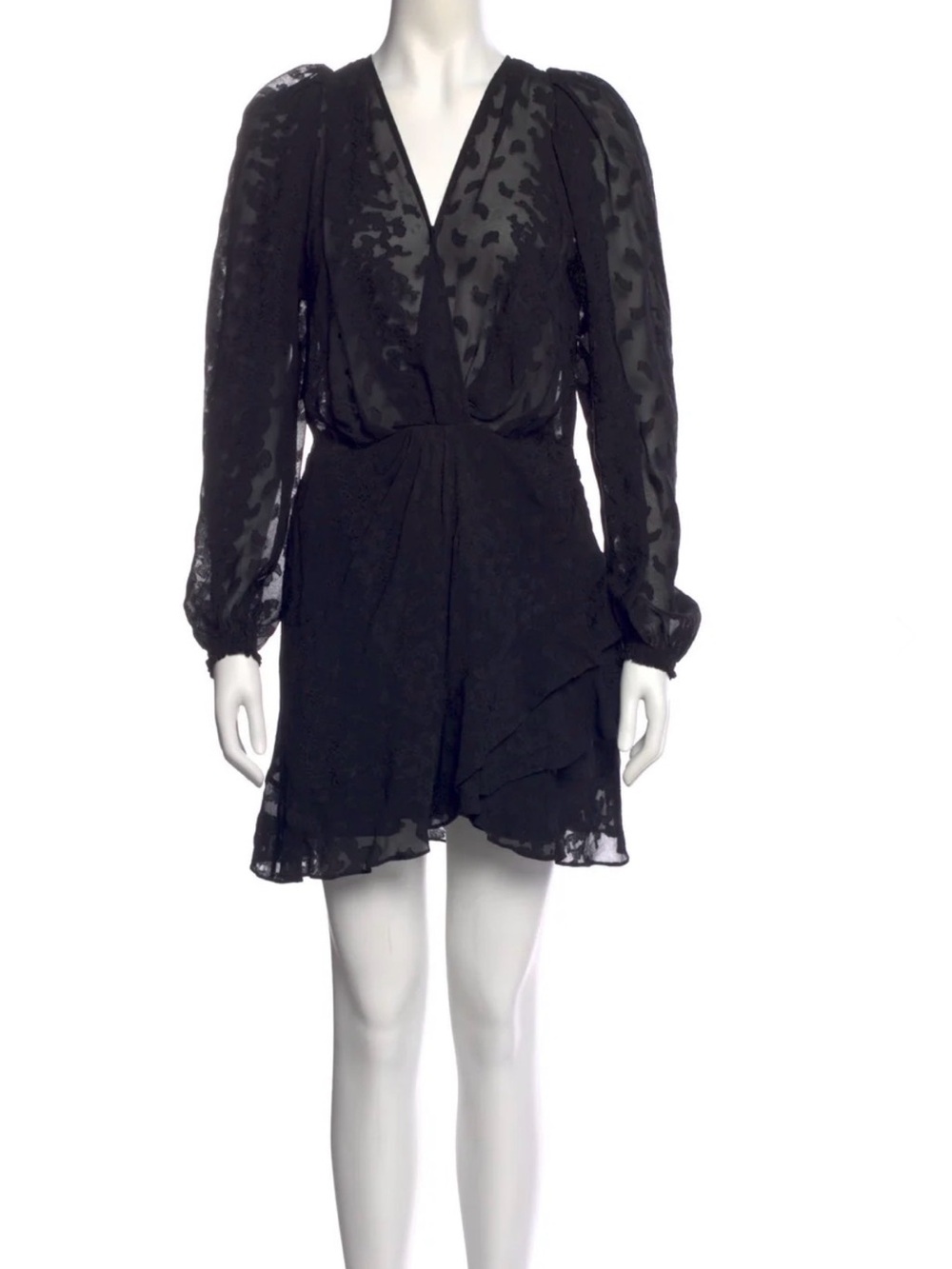 IRO Black Long-Sleeve V-Neck Wrap Mini Dress